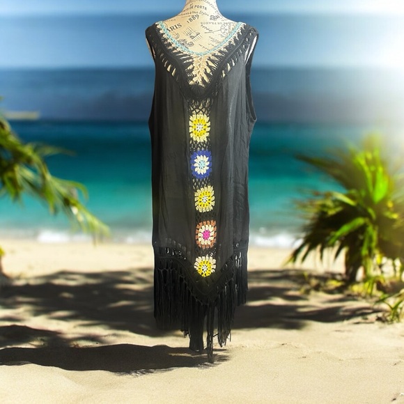 NEGS Other - Fringe Floral Black Swim Coverup